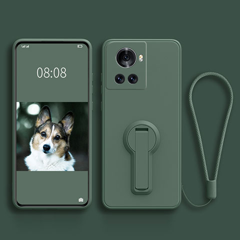 Coque Ultra Fine Silicone Souple Housse Etui avec Support pour OnePlus 10R 5G Vert Nuit