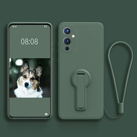 Coque Ultra Fine Silicone Souple Housse Etui avec Support pour OnePlus 9 5G Vert Nuit