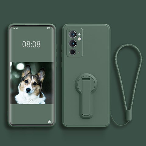 Coque Ultra Fine Silicone Souple Housse Etui avec Support pour OnePlus 9RT 5G Vert Nuit