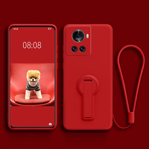 Coque Ultra Fine Silicone Souple Housse Etui avec Support pour OnePlus Ace 5G Rouge