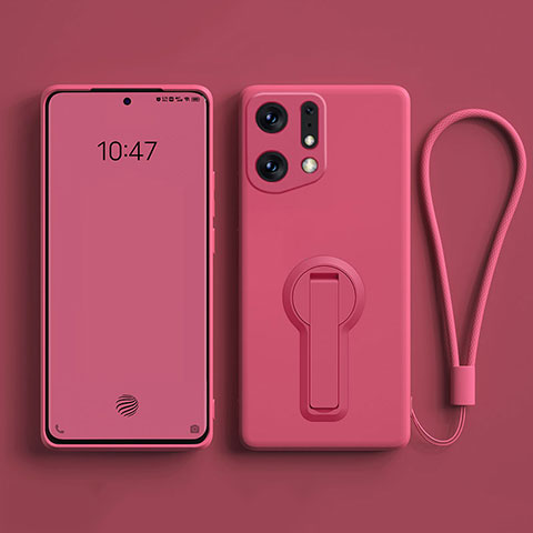 Coque Ultra Fine Silicone Souple Housse Etui avec Support pour Oppo Find X5 5G Rose Rouge