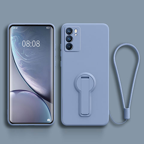 Coque Ultra Fine Silicone Souple Housse Etui avec Support pour Oppo Reno6 5G Gris Lavende