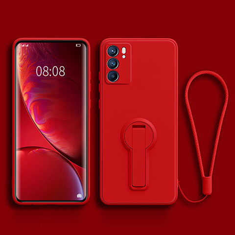 Coque Ultra Fine Silicone Souple Housse Etui avec Support pour Oppo Reno6 5G Rouge