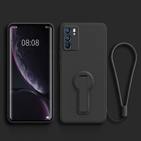 Coque Ultra Fine Silicone Souple Housse Etui avec Support pour Oppo Reno6 Pro 5G India Noir