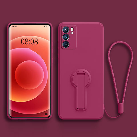 Coque Ultra Fine Silicone Souple Housse Etui avec Support pour Oppo Reno6 Pro 5G India Rose Rouge