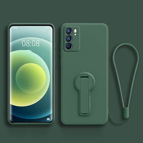 Coque Ultra Fine Silicone Souple Housse Etui avec Support pour Oppo Reno6 Pro 5G India Vert Nuit