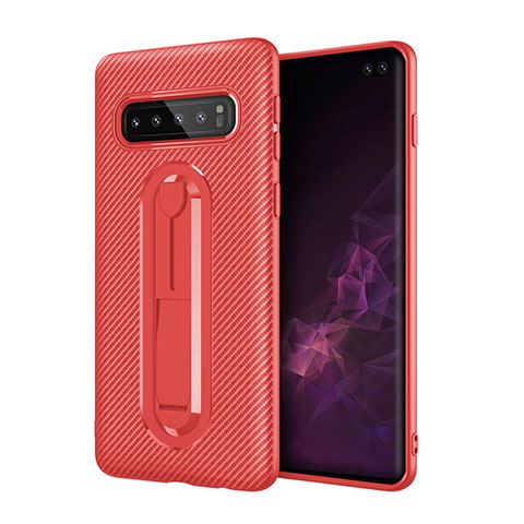 Coque Ultra Fine Silicone Souple Housse Etui avec Support pour Samsung Galaxy S10 5G Rouge