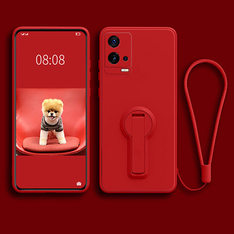 Coque Ultra Fine Silicone Souple Housse Etui avec Support pour Vivo iQOO 8 Pro 5G Rouge