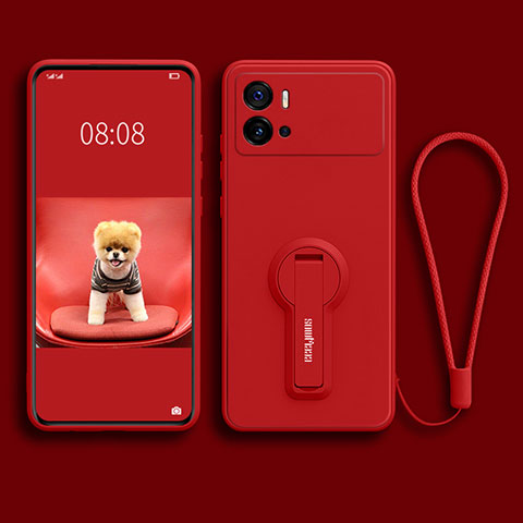 Coque Ultra Fine Silicone Souple Housse Etui avec Support pour Vivo iQOO 9 Pro 5G Rouge