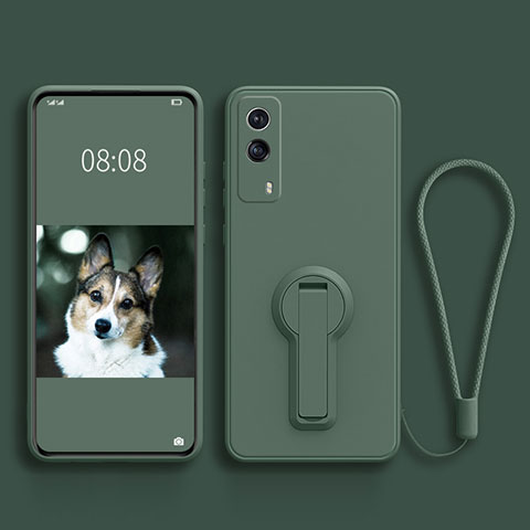 Coque Ultra Fine Silicone Souple Housse Etui avec Support pour Vivo T1x 5G Vert Nuit