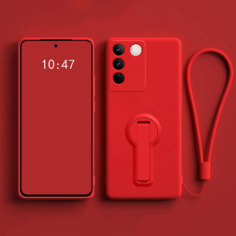 Coque Ultra Fine Silicone Souple Housse Etui avec Support pour Vivo V27 Pro 5G Rouge