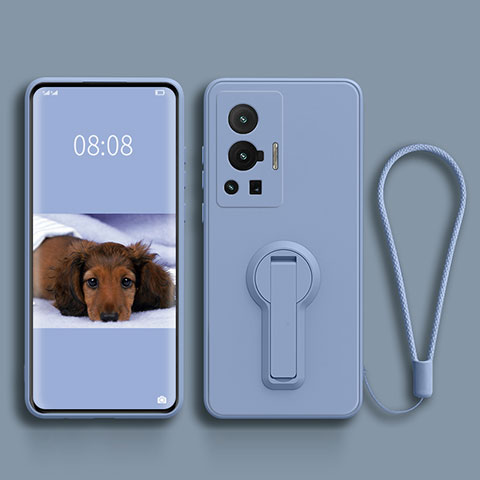 Coque Ultra Fine Silicone Souple Housse Etui avec Support pour Vivo X70 Pro 5G Gris Lavende