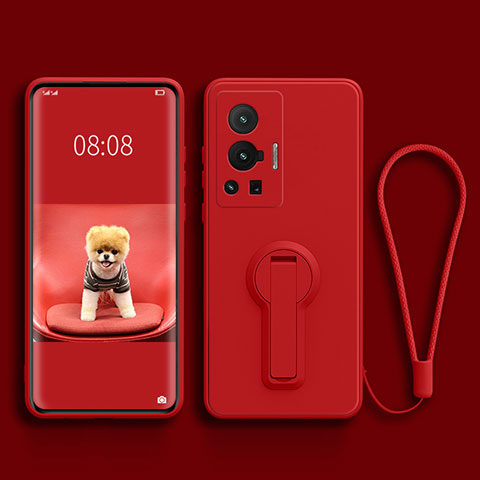 Coque Ultra Fine Silicone Souple Housse Etui avec Support pour Vivo X70 Pro 5G Rouge