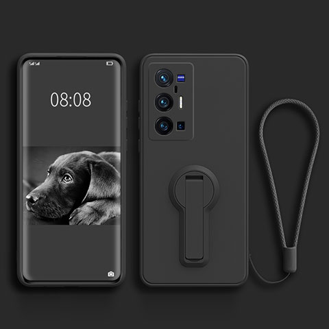 Coque Ultra Fine Silicone Souple Housse Etui avec Support pour Vivo X70 Pro+ Plus 5G Noir