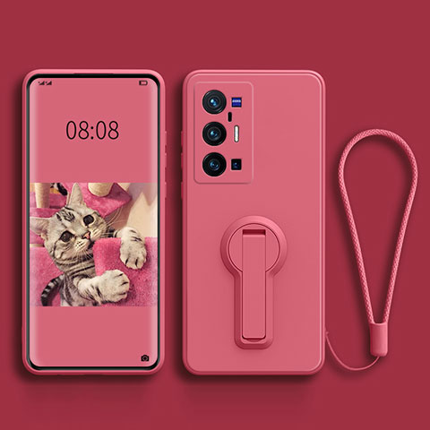 Coque Ultra Fine Silicone Souple Housse Etui avec Support pour Vivo X70 Pro+ Plus 5G Rose Rouge