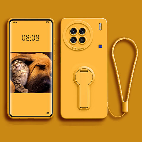 Coque Ultra Fine Silicone Souple Housse Etui avec Support pour Vivo X90 Pro+ Plus 5G Jaune