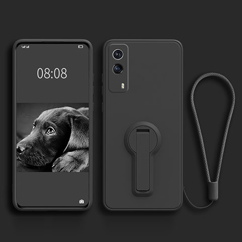 Coque Ultra Fine Silicone Souple Housse Etui avec Support pour Vivo Y53s 5G Noir