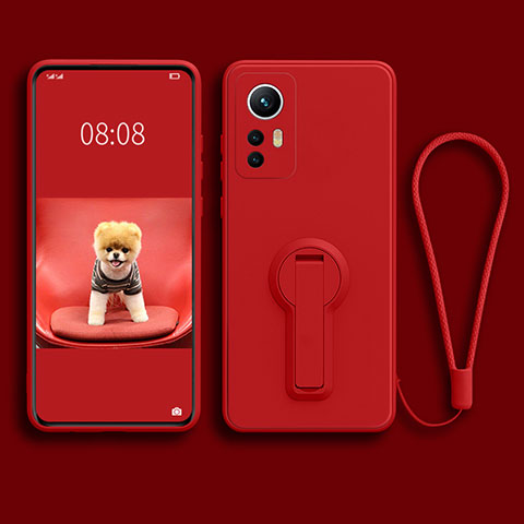 Coque Ultra Fine Silicone Souple Housse Etui avec Support pour Xiaomi Mi 12 5G Rouge