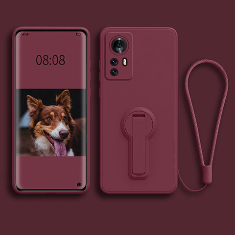 Coque Ultra Fine Silicone Souple Housse Etui avec Support pour Xiaomi Mi 12S Pro 5G Vin Rouge