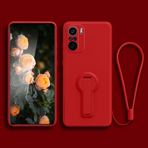 Coque Ultra Fine Silicone Souple Housse Etui avec Support pour Xiaomi Redmi K40 Pro+ Plus 5G Rouge