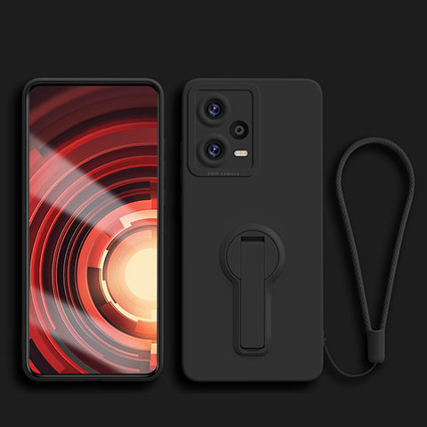 Coque Ultra Fine Silicone Souple Housse Etui avec Support pour Xiaomi Redmi Note 12 5G Noir