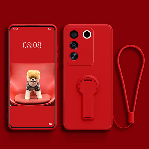 Coque Ultra Fine Silicone Souple Housse Etui avec Support S01 pour Vivo V27 5G Rouge