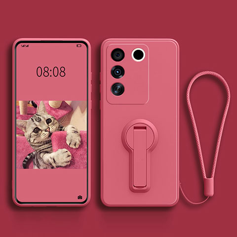 Coque Ultra Fine Silicone Souple Housse Etui avec Support S01 pour Vivo V27 Pro 5G Rose Rouge