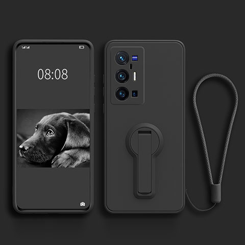 Coque Ultra Fine Silicone Souple Housse Etui avec Support S01 pour Vivo X70 Pro+ Plus 5G Noir