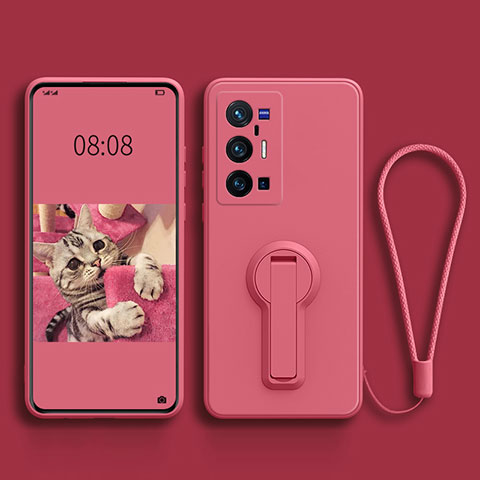 Coque Ultra Fine Silicone Souple Housse Etui avec Support S01 pour Vivo X70 Pro+ Plus 5G Rose Rouge