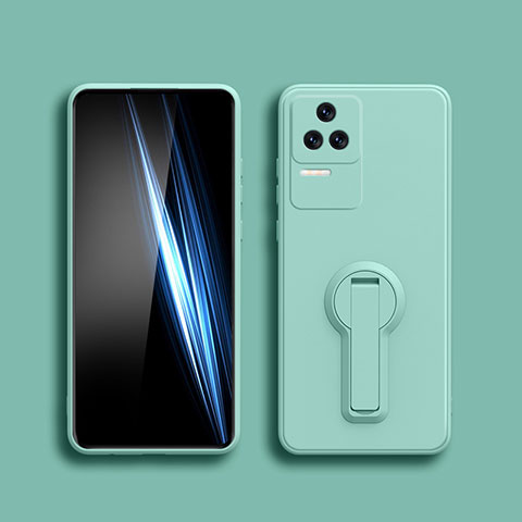 Coque Ultra Fine Silicone Souple Housse Etui avec Support S01 pour Xiaomi Redmi K50 5G Cyan