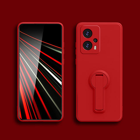 Coque Ultra Fine Silicone Souple Housse Etui avec Support S01 pour Xiaomi Redmi Note 12T Pro 5G Rouge