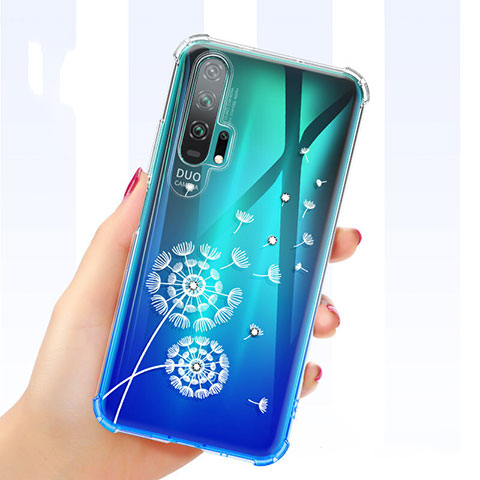 Coque Ultra Fine TPU Souple Housse Etui Transparente Fleurs K01 pour Huawei Honor 20 Pro Blanc