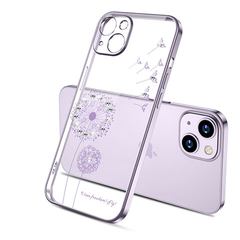 Coque Ultra Fine TPU Souple Housse Etui Transparente Fleurs pour Apple iPhone 14 Violet