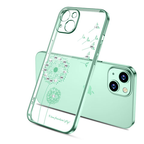 Coque Ultra Fine TPU Souple Housse Etui Transparente Fleurs pour Apple iPhone 15 Vert