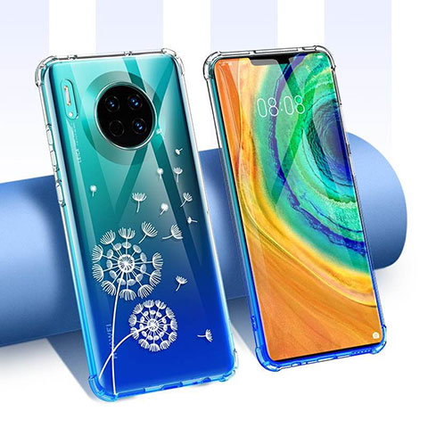 Coque Ultra Fine TPU Souple Housse Etui Transparente Fleurs pour Huawei Mate 30 Pro 5G Blanc