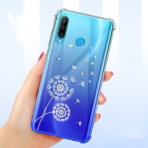 Coque Ultra Fine TPU Souple Housse Etui Transparente Fleurs pour Huawei Nova 4e Blanc