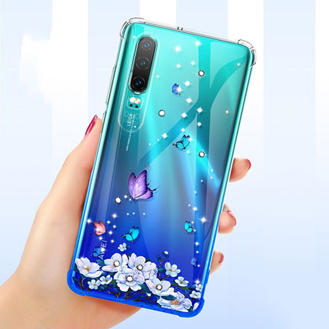 Coque Ultra Fine TPU Souple Housse Etui Transparente Fleurs pour Huawei P30 Violet