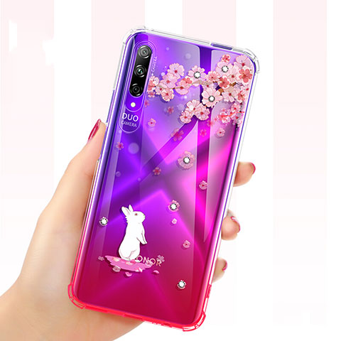 Coque Ultra Fine TPU Souple Housse Etui Transparente Fleurs pour Huawei Y9s Rouge