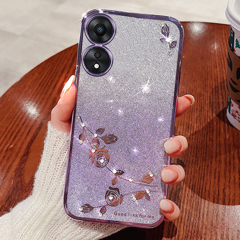 Coque Ultra Fine TPU Souple Housse Etui Transparente Fleurs pour Oppo A18 Violet