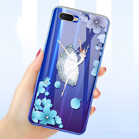 Coque Ultra Fine TPU Souple Housse Etui Transparente Fleurs pour Oppo K1 Blanc