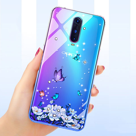 Coque Ultra Fine TPU Souple Housse Etui Transparente Fleurs pour Oppo R17 Pro Bleu