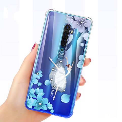 Coque Ultra Fine TPU Souple Housse Etui Transparente Fleurs pour Oppo Reno2 Blanc