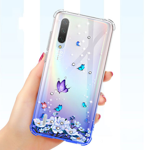 Coque Ultra Fine TPU Souple Housse Etui Transparente Fleurs pour Xiaomi Mi A3 Bleu