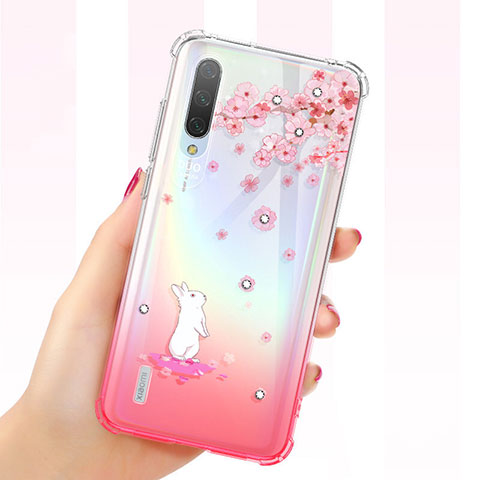 Coque Ultra Fine TPU Souple Housse Etui Transparente Fleurs pour Xiaomi Mi A3 Rose