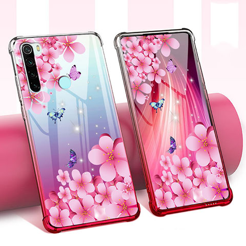 Coque Ultra Fine TPU Souple Housse Etui Transparente Fleurs pour Xiaomi Redmi Note 8T Rose Rouge