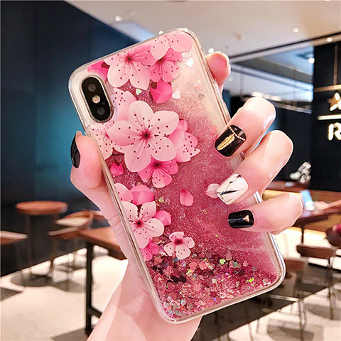 Coque Ultra Fine TPU Souple Housse Etui Transparente Fleurs T01 pour Apple iPhone Xs Rose