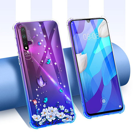 Coque Ultra Fine TPU Souple Housse Etui Transparente Fleurs T01 pour Huawei Nova 5 Violet