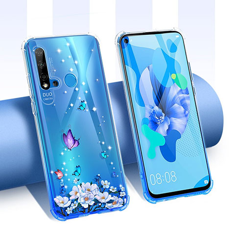 Coque Ultra Fine TPU Souple Housse Etui Transparente Fleurs T01 pour Huawei Nova 5i Violet