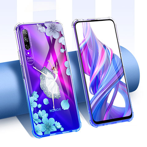 Coque Ultra Fine TPU Souple Housse Etui Transparente Fleurs T01 pour Huawei P Smart Pro (2019) Bleu