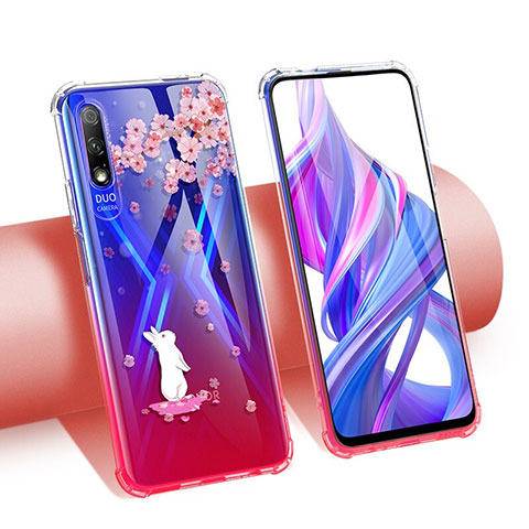 Coque Ultra Fine TPU Souple Housse Etui Transparente Fleurs T01 pour Huawei P Smart Z (2019) Rouge